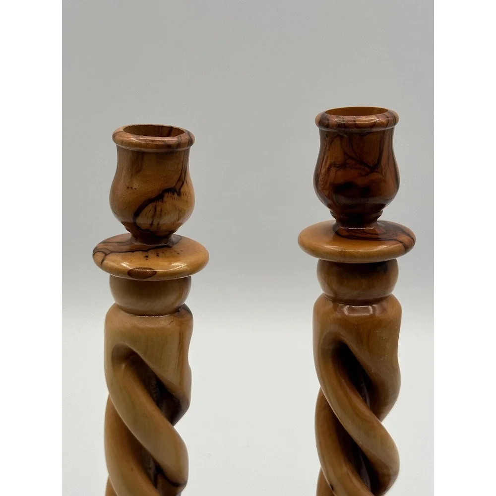 Handmade Olive Wood Candle Holders Craft 9